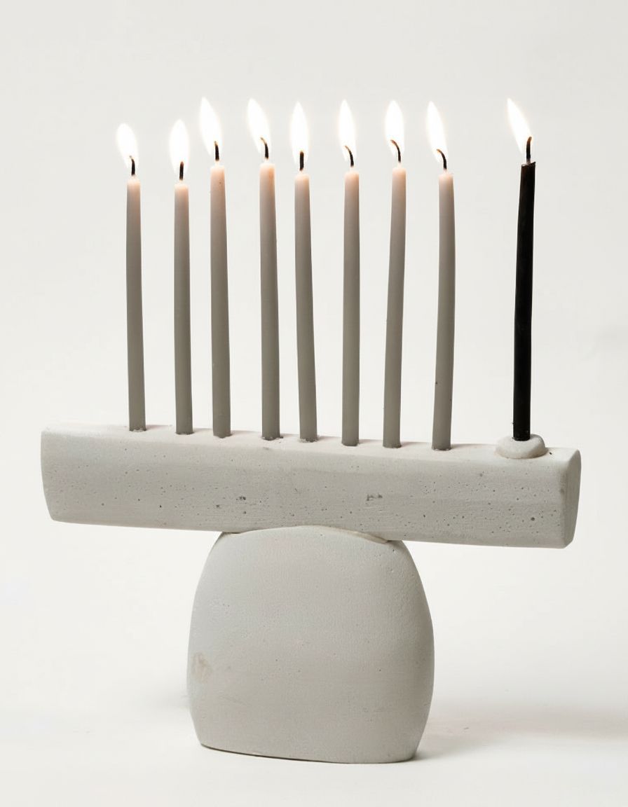 חנוכית בטון לבן על רגל 25*15 ס"מ